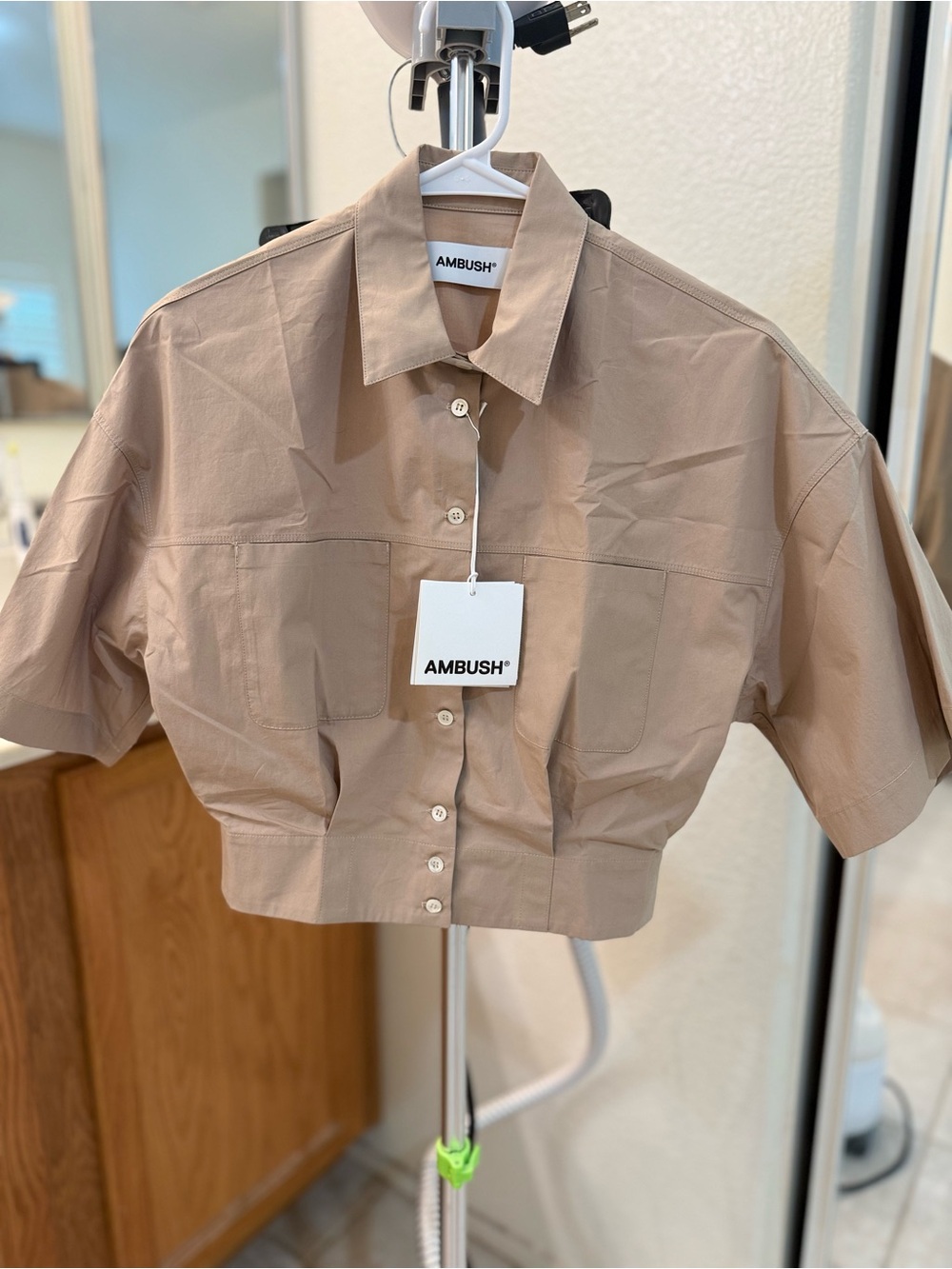 AMBUSH Button-Up Shirt IT36 US0 UK4 XXS Brown Cropped Made in Italy
